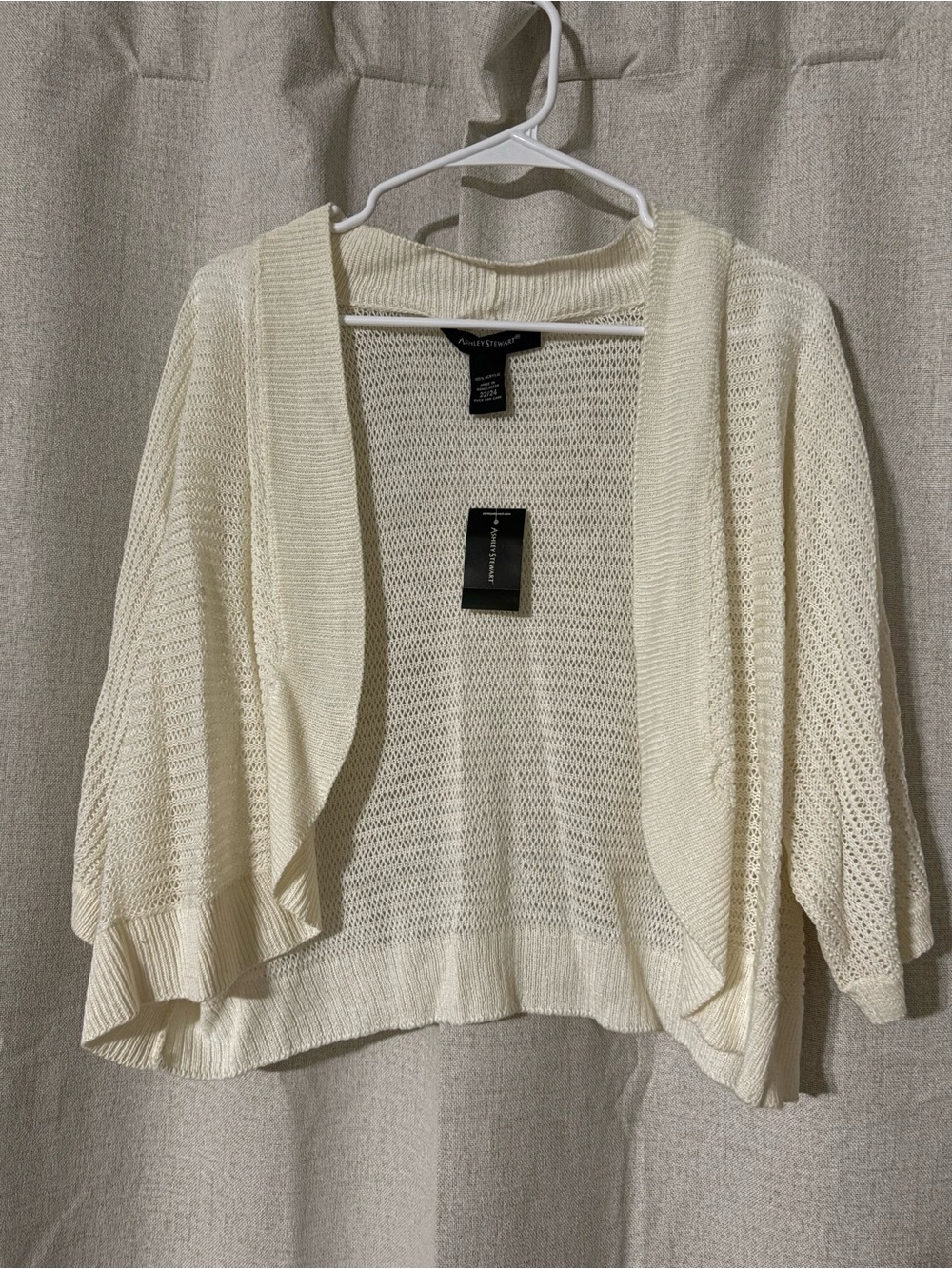 Ashley Stewart Cream Open-Front Knit Shrug
